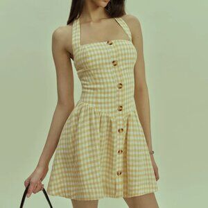 Reformation Mariela Linen Dress - Sunshine Check - Size 6